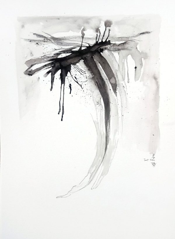 Abstract painting by South African artist Janet Bote, with ink on paper