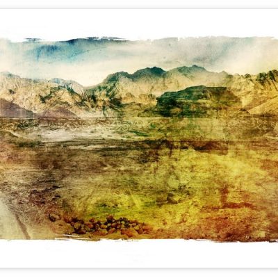 Inspired by a trip to Egypt's Red Sea, this landscape art shows the Sinai mountains in earthy toned colours